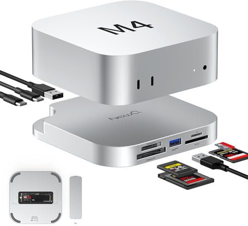 NewQ Mac mini M4 Dock für Apple, USB 3.2 10Gbps CFexpress Typ B/Typ A Kartenleser, SD/TF 4.0 Slot, M.2 NVMe SSD Gehäuse, 10Gbps USB-C, 5Gbps USB-A*2, für Fotografen, Content Creators, Filmemacher