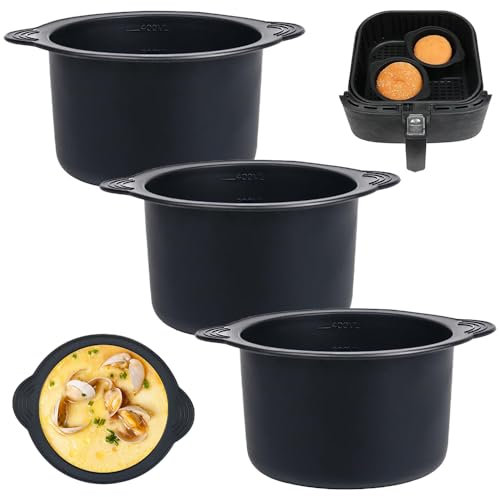 SKIKHN 3 Pièces Moule Silicone Air Fryer,14x6.5 cm Ramekins For Air Fryer,Plat Pour Friteuse Sans Huile,Moule Air Fryer RéUtilisable Plat pour Air Fryer,pour Pâtisseries,Muffins,Puddings,Cupcakes