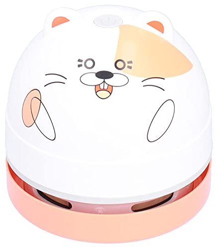 Aspirateur de Bureau au Design Animal Mignon, Collecteur de Poussière à Chargement USB pour Enfants, Balayeuse de Table avec Clavier Rotatif sans Fil à 360 °, Chat (Hamster)