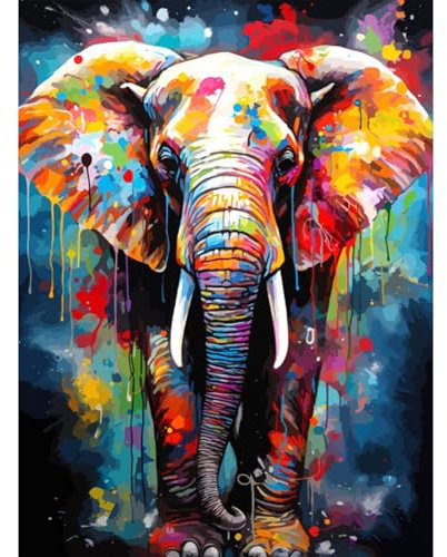 RICUVED Bunter Elefant Diamond Painting Erwachsene, 5D Tiere Diamant Painting Bilder Erwachsene, DIY Diamond Painting Bilder Diamant Malerei Set für Wanddekoration 30x40cm