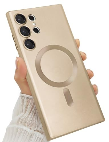 Amzfield Magnetische Handyhülle für Samsung Galaxy S23 Ultra, Matt, Gold | Kompatibel mit MagSafe, Handyhülle Schutzhülle für Frauen Mädchen, Stoßfest Kameraschutz Kratzfest, Niedlich Retro, Langlebig