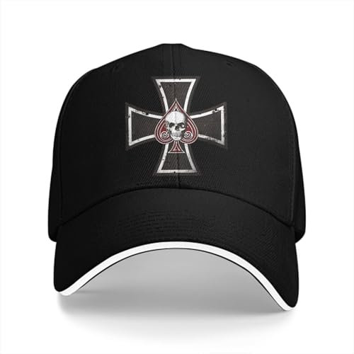 HFGAASSH Baseballkappe Eisernes Kreuz mit Pik-Ass Männer Hüte Frauen Visierschutz Snapback Eisernes Kreuz Kappen Urlaub Sport Geschenke