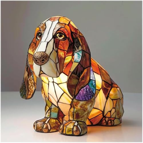 JSvsza Corgi Lampe und Mops Lampe - Hundeserie Dackel & Chihuahua Nachtlicht, Kunstharz Dekoleuchte mit Warmweiß LED, Schlafzimmerlampe Umgebungslicht, USB-Betrieb für Wohnzimmer/Büro, Basset Hound