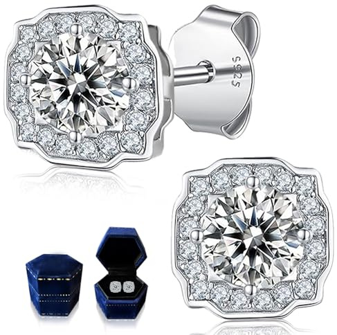 Pendientes de moissanita para mujer, 0,5 – 1 quilates, diamantes cultivados en laboratorio, plata de ley 925, chapado en oro blanco de 18 quilates, color D, pureza VVS1, pendientes de plata de ley