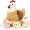 MorisMos 36cm hoch riesen Henne Kuscheltier XXL, groß Henne Stofftier Plüschtier mit 3 Küken Baby im Ei, chickenteddy Geburtstag Geschenk für Kinder Baby