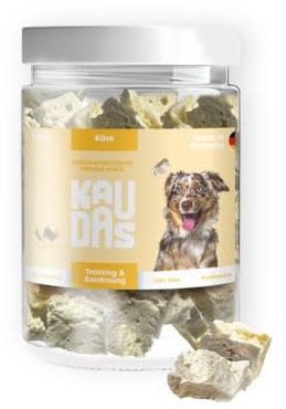 KAUDAS KäsePur Natursnack – 5 x 150g gefriergetrockneter Käse Leckerli Hund mit hohem Proteingehalt, 100% natürlicher Hundesnack aus je 326g Rohgewicht – ohne Zucker, Getreide & Zusatzstoffe