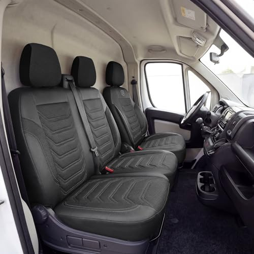 GIOVANNI BUTTI Autositzbezüge 2+1 für Ford Transit Custom 2015-2023 - Premium Vordersitze Auto Sitzbezug aus Piqué-Stoff, Schwarz - Vordersitz-Set (rechter Beifahrersitz geteilt)