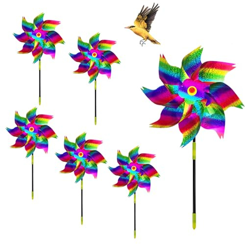 KLINNA Lot de 6 moulins à vent contre les pigeons, anti-oiseaux, répulsif contre les oiseaux, protection contre les pigeons, balcon, anti-cornes, moulin à vent pour cour et champ (dégradé de couleur)