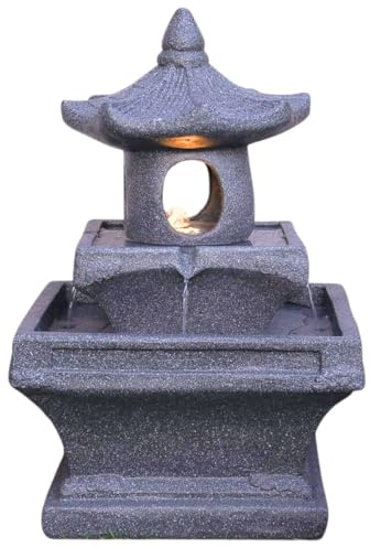Festive Lights 70,5 cm graues LED-beleuchtetes solarbetriebenes Wasserspiel in Steinoptik – Gartenbrunnen aus Polyresin für den Außenbereich, Timer-Funktion, Außenpanel, Schutzart IP44, 5 m Kabel im