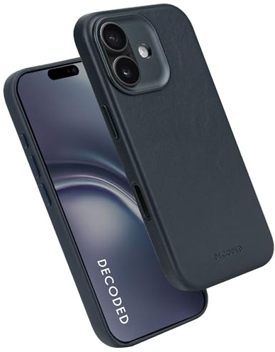Decoded Lederhülle für iPhone 17, Premium ECCO Leder, MagSafe Kompatibel, Vollständiger Kameraschutz, Metalltasten, Stoßfest, Kratzfest, Glas Kamera Taste, Marineblau