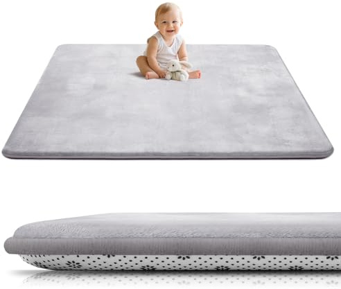 Tuocal Krabbelmatte Baby Spielmatte 150x200x3cm krabbeldecke, Grau | Ultra Dicke, mit Rutschfester Unterseite, Ultraweiche Stütze und Plüschiges Gefühl, Pflegeleichte, Teppich Kinderzimmer