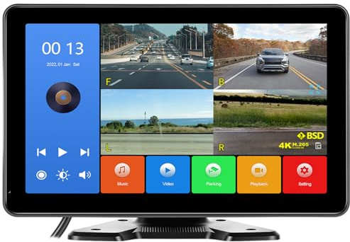 Motorsi 10.1 Kabelgebundene Rückfahrkamera IPS Touchscreen IP68 wasserdichte Monitor-Kamera, Unterstützt 4K Loop-Aufnahme High-Definition, BSD, 256 GB SD-Karte, DC 6.5V-36V