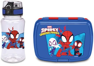 Seven Set Fiambrera + Botella Spiderman, Divisor Interior, Botella 460 ml hermética, fácil de Abrir, Producto Oficial, Idea Regalo niños, Escuela y guardería