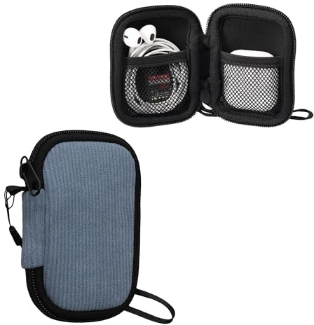 kwmobile In-Ear Kopfhörer Tasche kompatibel mit in-Ear Headphones Hülle - Cord Cover Case - 6 x 9 cm Innenmaße - Etui in Vintage Blue