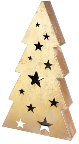 Casablanca Dekoobjekt Starry - Tannenbaum aus Metall - goldfarben - antikfinish - Sternmuster - Höhe 67cm x Breite 39cm - Weihnachtsdekoration