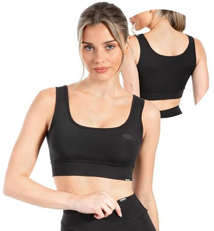 SMILODOX Sport BH Damen Adelynn, Yoga Bra mit breitem Unterbrustband, 3D Rubber Print, Atmungsaktiver Bustier ohne Bügel, Function Sport Top für Training, Yoga, Running, Alltag und Sport