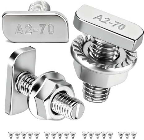 PDKKFF 18 Stück Hammerkopfschrauben M10x25mm Edelstahl A2-70 | T-Schrauben mit Sperrzahnmuttern Flanschmuttern M10 für PV Solar Montageschienen, Gewächshaus, Aluprofil für Photovoltaik