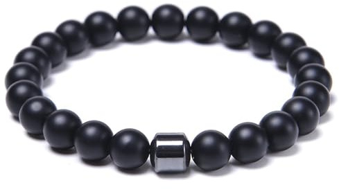 MojoFlow Magnetarmband für Herren - Natürliche Steine Handarbeit Armband mit 800 Gauss Magneten, Wellness Energie Balancing, Leicht & Stilvoll, Unisex Schmuck Geschenk (Schwarzes, mattiertes Armband)