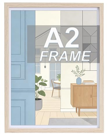 LYYYYX Bilderrahmen A2-42x59.4cm,Beige Holz,Entspiegeltes Acrylglas,1 Stk | Großer Schmaler Dünner Holzrahmen,Horizontal & Vertikal Hängbar, für Fotos,Puzzles, Poster und Collagen