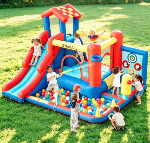 GYMMALL Aufblasbare Hüpfburg für Kinder – 8-in-1 Multifunktionsspielgerät mit Rutsche, Kletterwand, Trampolin und 370W Gebläse, entwickelt für Indoor/Outdoor