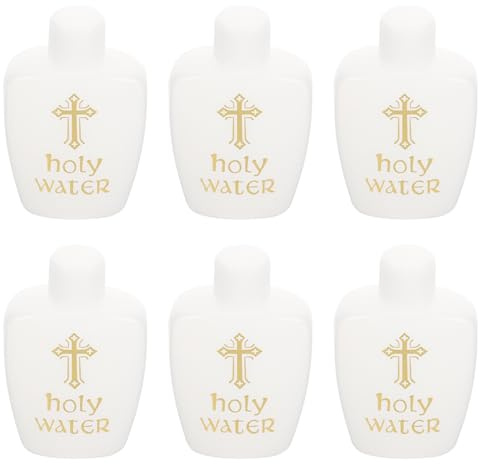 Lurrose 6 Bouteilles d'eau Bénite Blanches et Or en Plastique, 100 ML, Étanches, pour Baptême et Exorcisme, Lot de 6 Bouteilles Vides Religieuses de Pâques