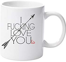 LBS4ALL Tazza in ceramica con scritta I F***ing Love You Arrow, 325 ml, per San Valentino