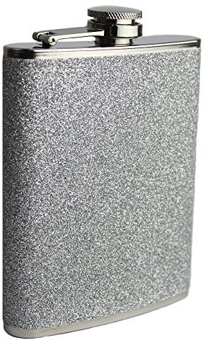 Prime Homewares 8oz Stainless Steel Plain Glitter Hip Flask Ladies Whisky Flasks (Silver Glitter)