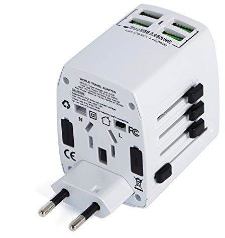 Worldwide International Travel Adapter 4 USB Charging Ports By MLPC Accessories – Travel Plug for Mobiles Tablets & Many Devices USA Europe UK Australia Asia South America and Many Others (White)