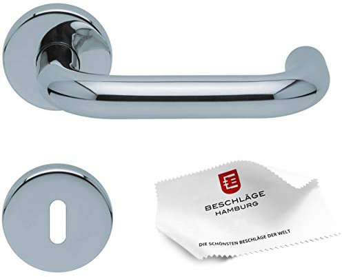 HDmirrorR Türgriffe von Beschläge Hamburg: Türbeschlag Scoop SBL 1104 - Türklinken mit Buntbart Rosetten für Zimmertüren - Drückergarnitur/Türdrücker für Innentüren, rund, Edelstahl poliert