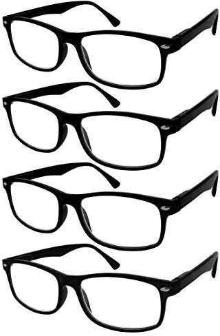 TBOC Lesebrille Lesehilfe für Herren und Damen - (Pack 4 Einheiten) Dioptrien +1.50 Schwarz Fassung mit Stärke für PC Handy Trend Frauen Männer Senioren für Alterssichtigkeit Presbyopie