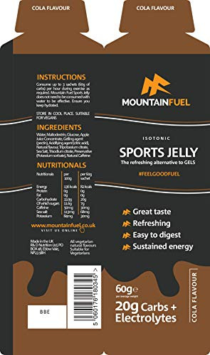 Mountain Fuel Sports Jelly Hydrogel Energy Gel Pouch - 20g of Carbs & Electrolytes - Mineral-Rich Hydration Boost - Vegan, Gluten-Free Performance Fuel - Box of 24 (Box of 24, Cola (with Caffeine))