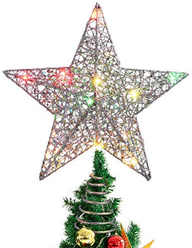 Christmas Tree Topper,12 Inch Christmas Decorations Colorful Lighted Xmas Tree Star for Christmas Tree Ornament Party Decoration (Silver)