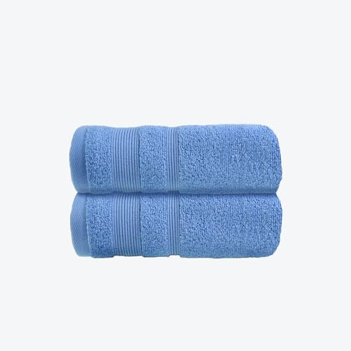 Allure Zero Twist Hand Towel Set for Bathroom, Pack of 2, 50 x 85cm, 100% Egyptian Cotton (Cornish Blue)
