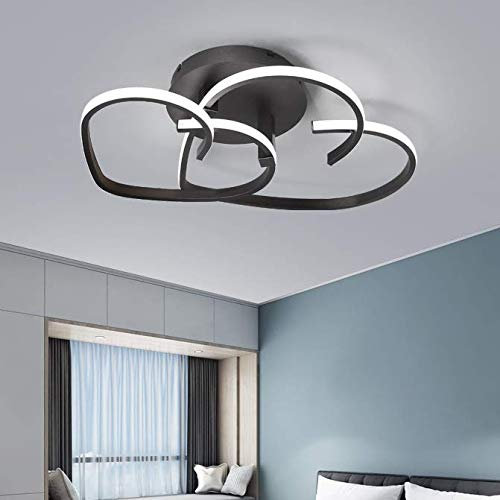 COOYO LED Modern Deckenleuchte Liebe Herz Förmiges Design Kronleuchter Warme Romantische Deckenlampe Einfache Acryl Deckenlicht Esszimmer Schlafzimmer Küchen Flur Lampen,Schwarz,dimming/65cm（48W