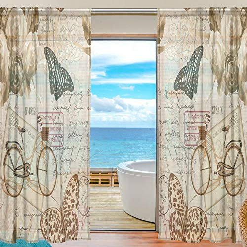 BKEOY Voile-Vorhänge, transparent, Vintage-Postkarten-Vorhang für Zuhause, Wohnzimmer, Schlafzimmer, Tür, Küche, 139,7 x 198,1 cm, 2 Paneele, Polyester, multi, 55 x 84 inches