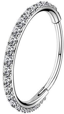 OUFER 18G Nose Ring Hoops Hinged Seamless Segment Helix Piercings Nostril Clicker 316L Stainless Steel CZ Line Daith Tragus Cartilage Earring Jewellery 8 mm