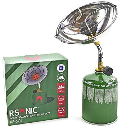 RSonic Mini Campingheizung Gasheizung Gaskocher Campingkocher für Schraubventilkartusche (Heizung/Gaskocher mit 2X 450g Kartusche)