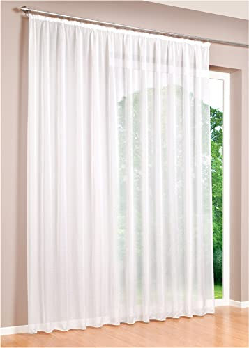 DecoHome | Gardinen Store Voile Vorhang mit Kräuselband, transparent Weiß, in verschiedenen Größen (260, 300)