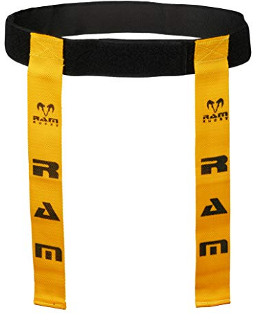 Ram Rugby Tag Belt Set - 20 Woven Webbing Tags & 10 Small Adjustable Belts, Durable Carry Bag, 16 x 2 Tags, Fits 22 to 37 Waist, Available in Green, Blue, Red, Yellow - Perfect for Training