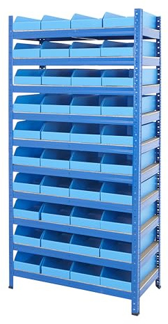 BiGDUG Essentials Picking Shelving Unit - Pick and Pack Shelves 265kg UDL per shelf - 1780H x 900W x 450D mm - 10 Levels - With 40 Correx® Plastic Parts Bins