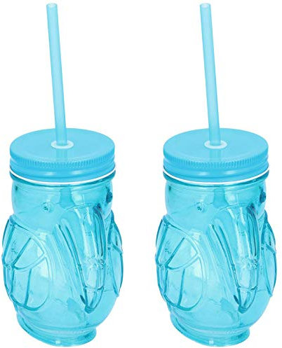 HAC24 2er Set Trinkgläser in Tukan Optik Cocktail Gläser mit Deckel und Trinkhalm Bar Cocktailgläser Longdrinkgläser Partygläser