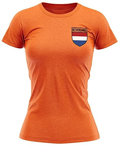 Netherlands Football Shirt Womens - Retro Holland Flag Badge T Shirt - Football Country European Supporters 2020 Tee Her - Dutch Tournament 2021 Footy Soccer Top, S, Orange