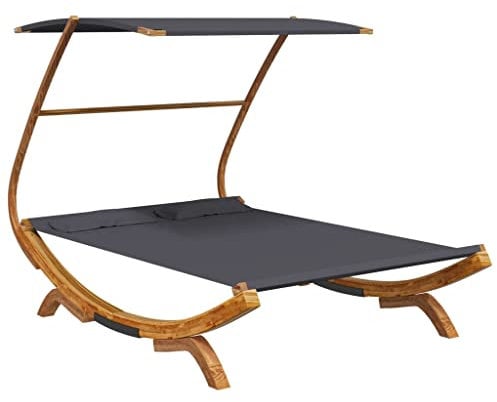 vidaXL Bugholz Loungebett mit Dach Sonnenbett Gartenliege Lounge Outdoor Bett Hängematte Sonnenliege 165x203x138cm Massivholz Anthrazit