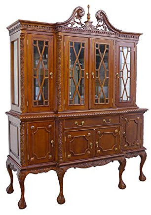 Antike Fundgrube Vitrinenschrank antik Stil im Hellen Nussbaum-Farbton | Vitrine Schrank | Mahagoni-Holz 4-türig | B: 180 cm (10237)