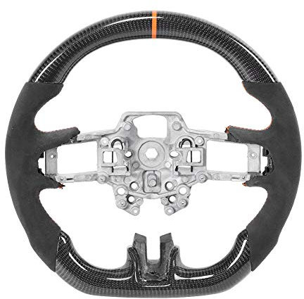 Lenkrad, Yctze Lenkrad Modifikation Kohlefaser Lenkrad Wildleder mit Orangefarbenen Nähten 12 O-Uhr Ring Auto Modifiziertes Zubehör Ersatz für Mustang EcoBoost/GT/Shelby GT350