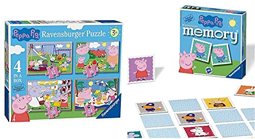 Ravensburger Peppa Wutz Puzzle für Kinder ab 3 Jahren, 10,2 cm (12, 16, 20, 24 Teile) & Peppa Pig Mini-Memory, klassisches Bilder-Schnapp-Spiel für passende Paare, 21376
