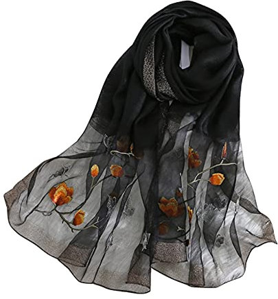 WEIGEER Bufanda de seda para mujer satinada natural pura hijab fina máscaras de seda de lujo para personas mayores hechas a mano bufanda Negro muselina loto playa