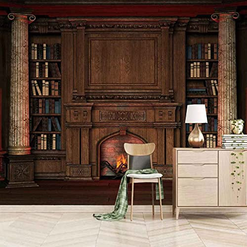 FVGKYS 3D Wallpapers Wall Art for Living Room Vintage Bookshelf Pattern Wallpaper Customize Any Size Self-Adhesive Wall Decal Sticker Home Mural Living Room Bedroom Kitchen Fine Decor 350x256cm