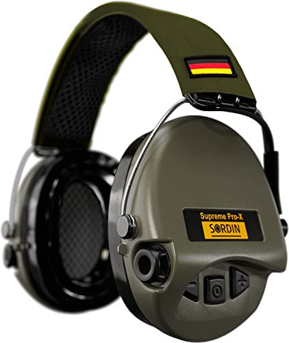 Sordin Pro-X Gehörschutz - aktiver Kapsel-Gehörschützer - grünes Kopfband mit DE-Flagge - grüne Kapseln
