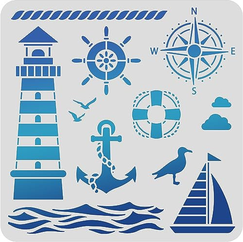 BENECREAT Leuchtturm Zeichenschablonen Aus PET-Kunststoff, 30x30cm Kompass Ankerschablone Schablone Für Scrabooking-Kartenherstellung, DIY Wandbodendekoration